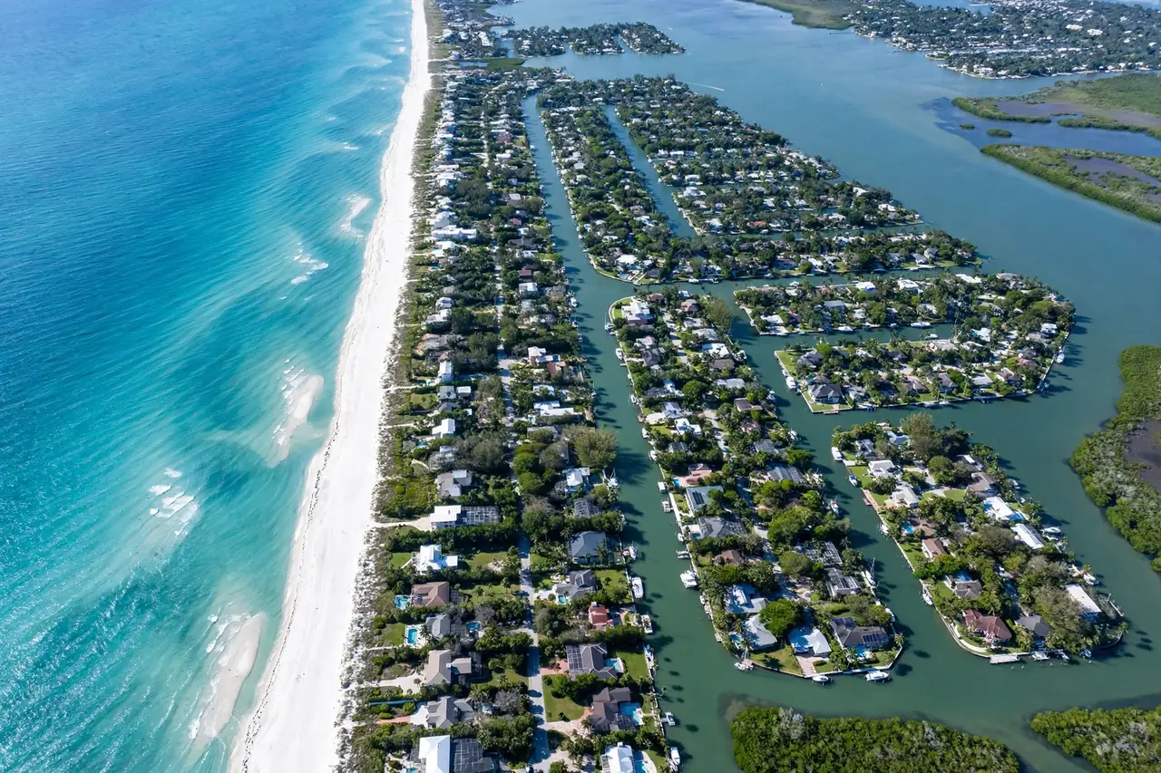 Aerial view of a Florida Gulf Coast barrier island